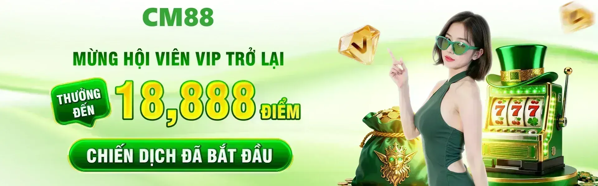 Phiên bản 21: CM88 mang đến ưu đãi dành riêng cho các hội viên VIP tái xuất với phần thưởng tối đa 18,888 điểm, áp dụng trong suốt thời gian chương trình diễn ra.